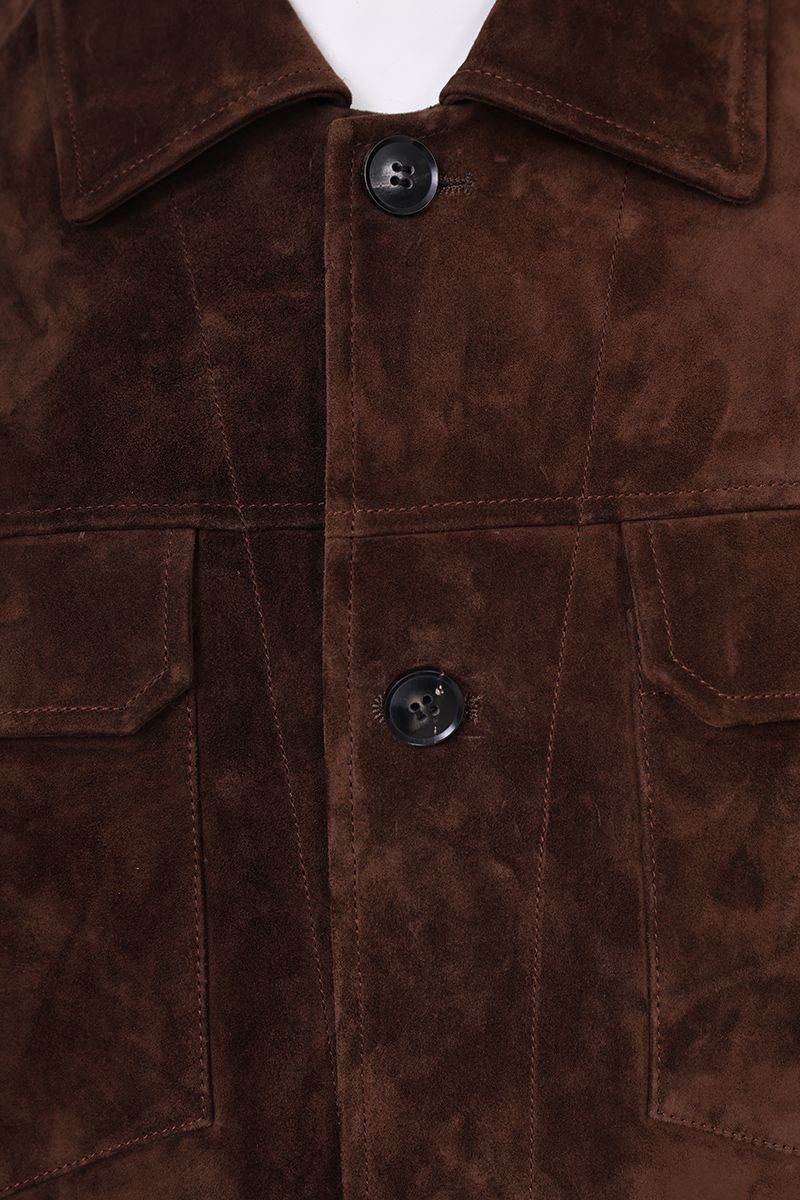 Tobacco suede trucker jacket suede nap close up