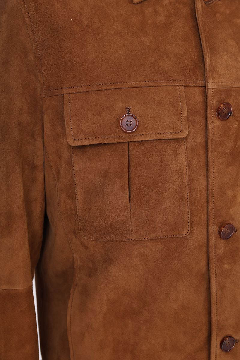 Cognac suede trucker jacket back view