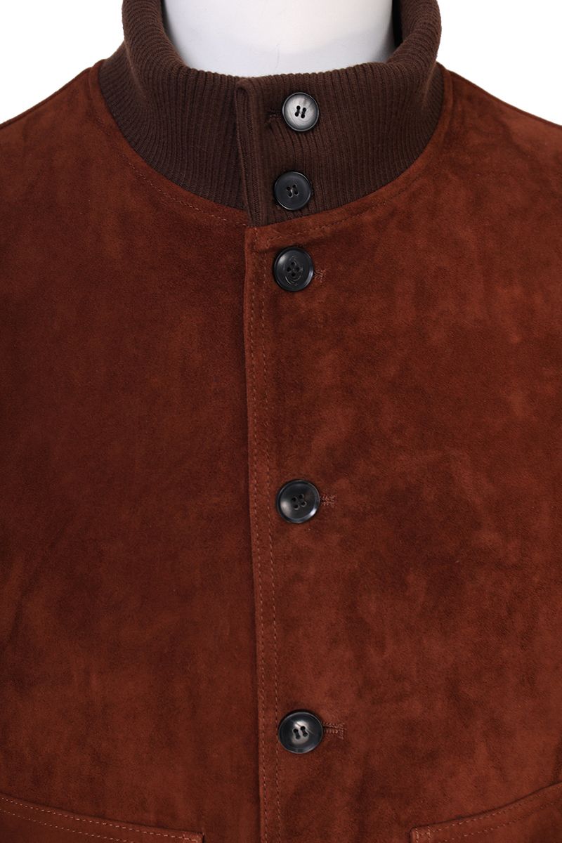 Rust suede bomber jacket back view