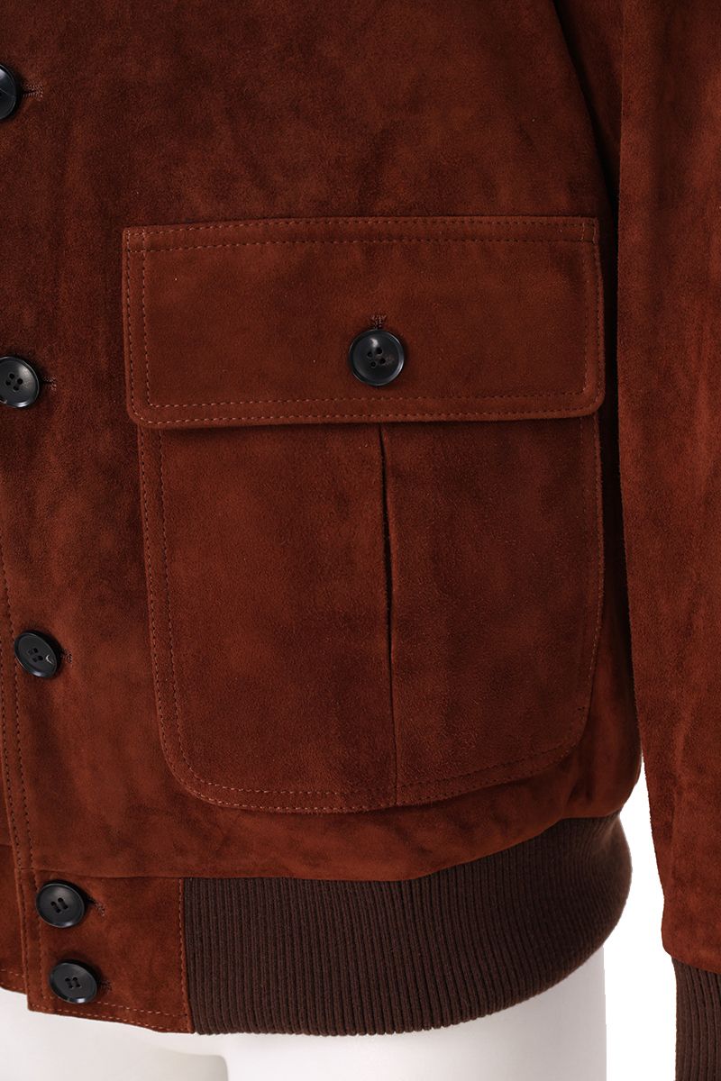 Rust suede bomber jacket suede nap close up