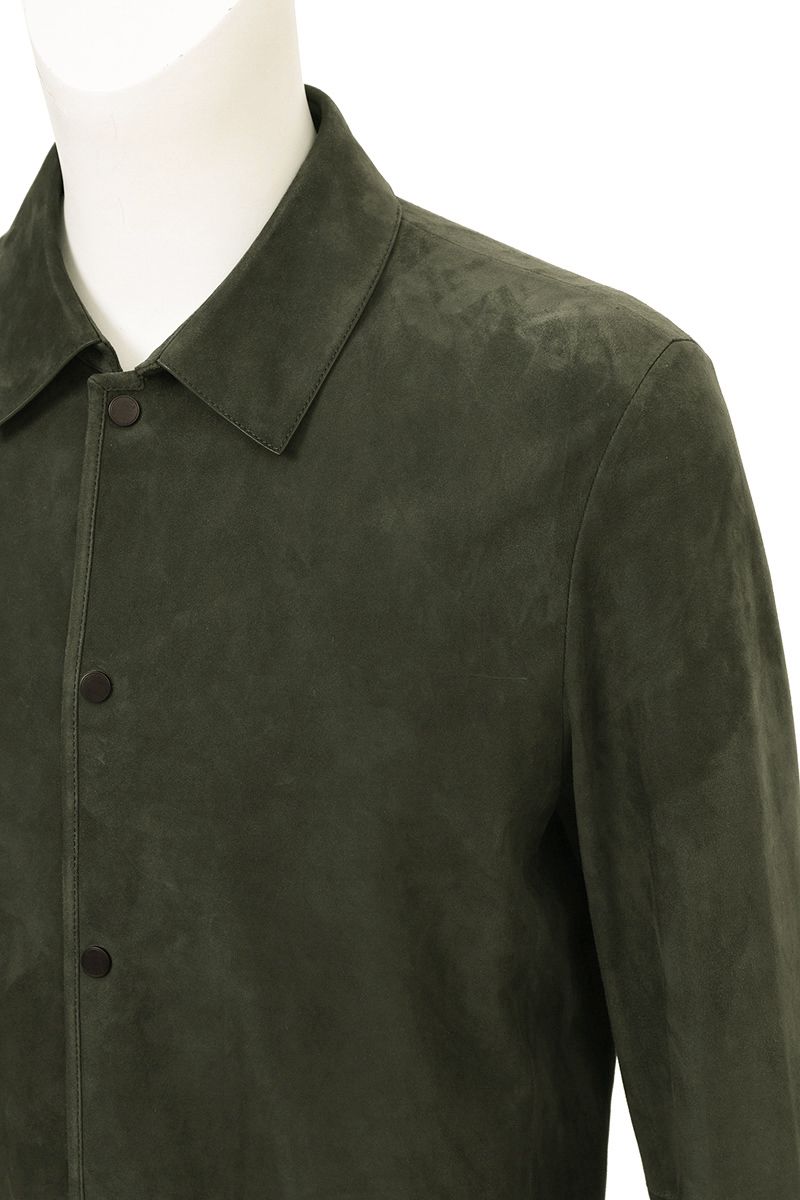 Green suede shirt jacket suede nap close up