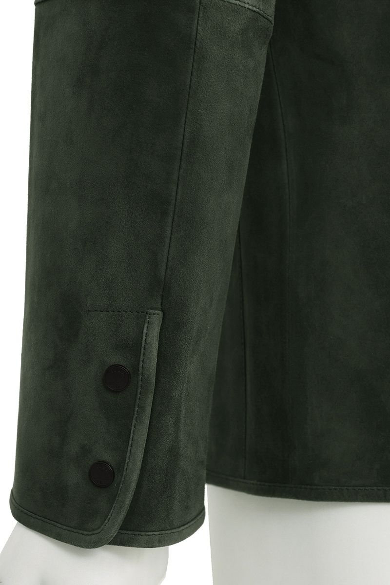Green suede shirt jacket back view