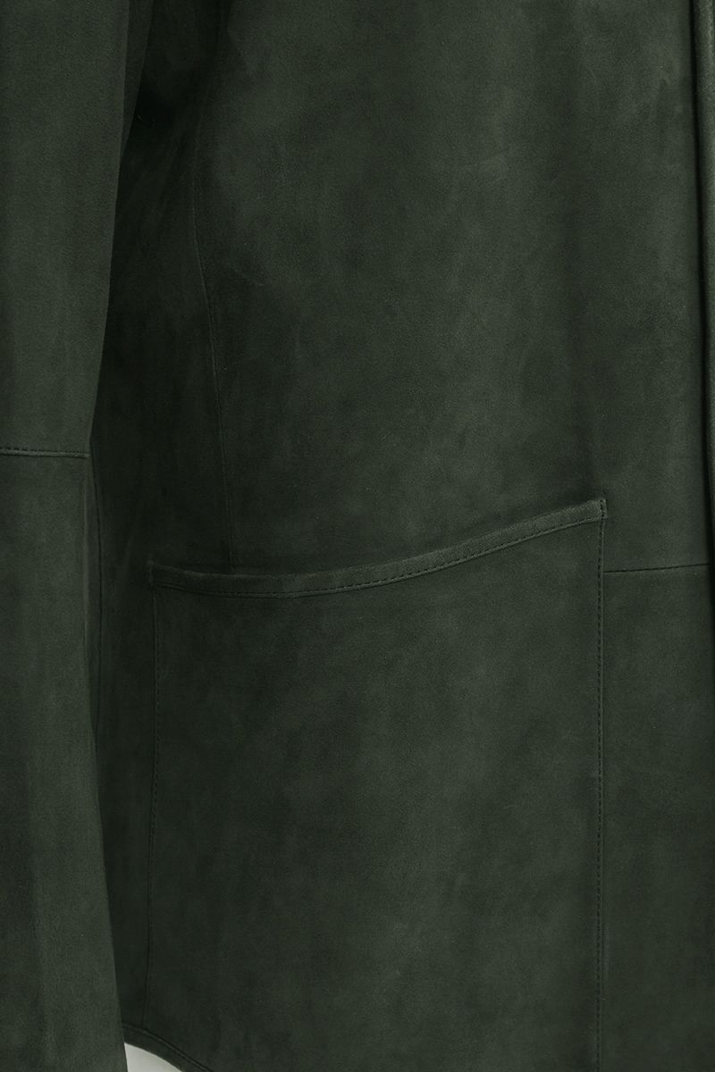 Green suede shirt jacket full length view