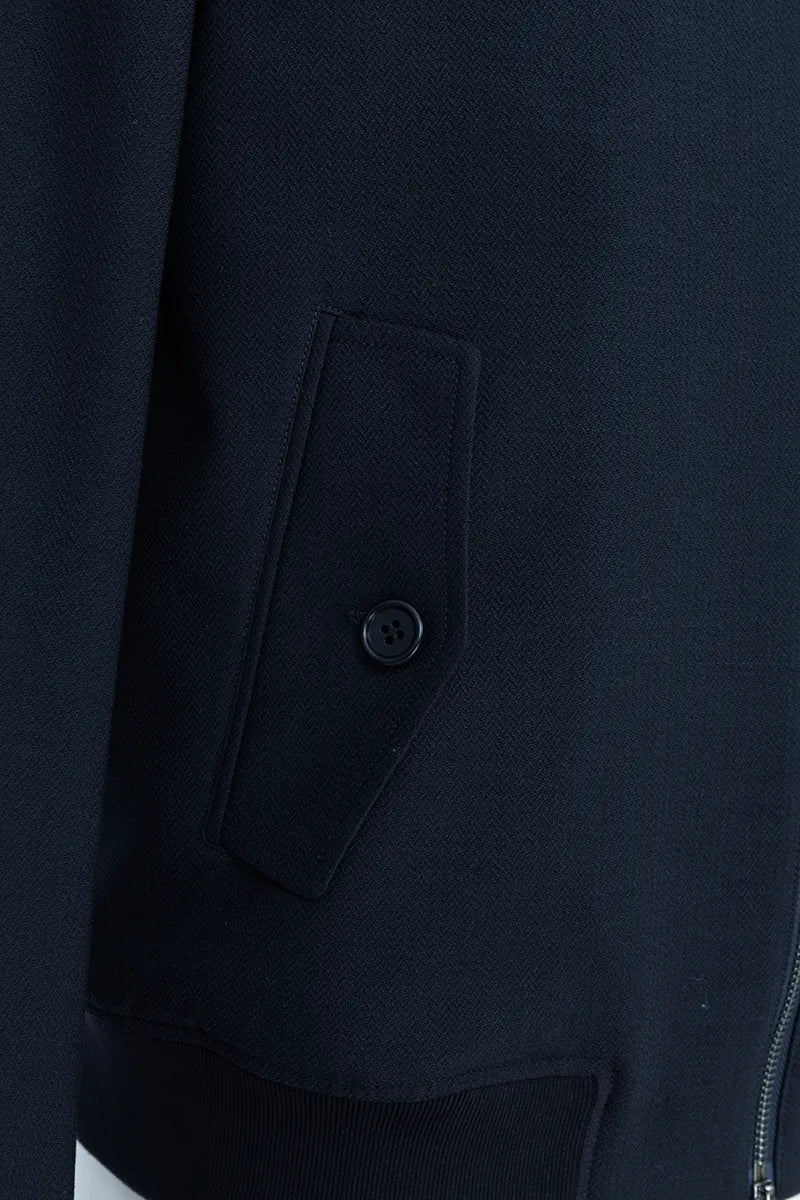 Preston Indigo Wool Silk Stretch Bomber Jacket