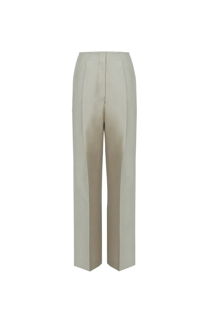 Alessia Verona Khaki Wool Silk Trousers