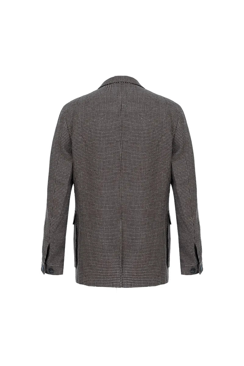 Bennett Brown Houndstooth Wool Linen Sport Coat