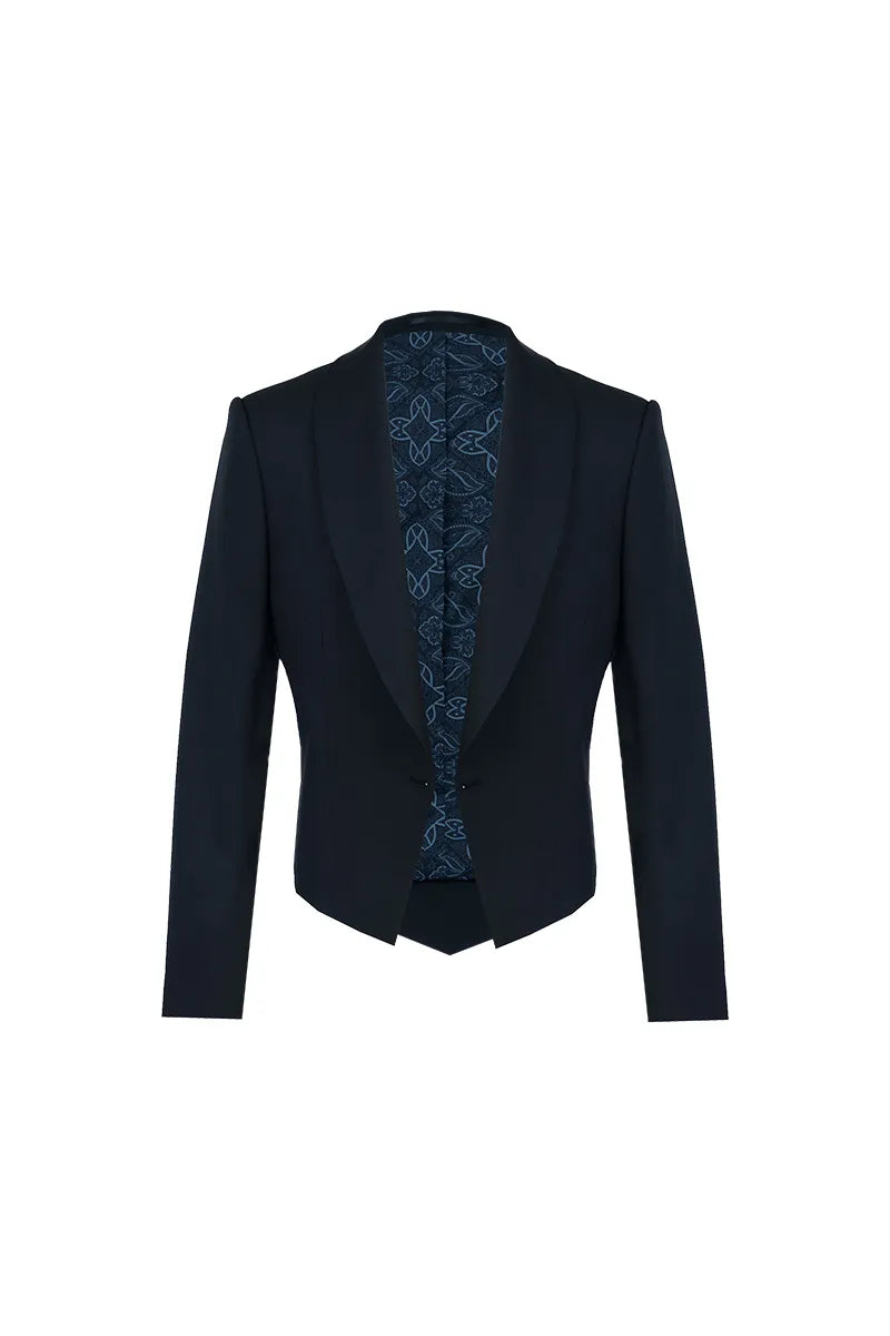 Black blazer with intricate lace detailing tailored by zane fashion jacksonville's best suit store 