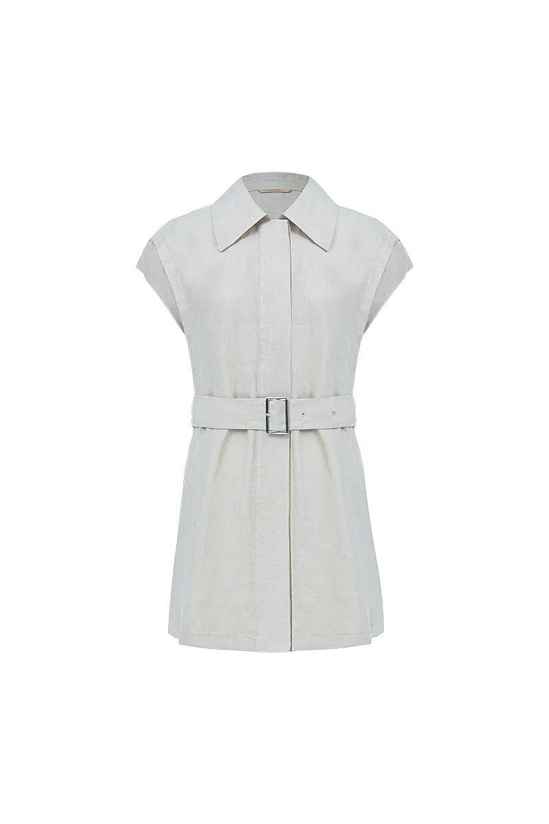 Capri Khaki Linen Belted Tunic