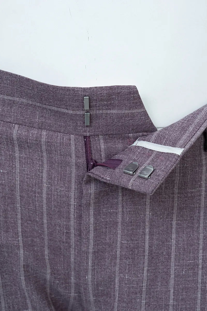 Chicago Plum Stripe Wool Linen Silk Suit
