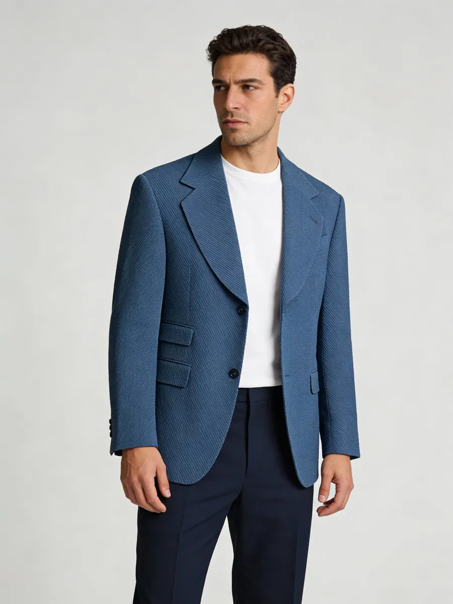Dominic Stone Blue Marzotto Wool Blend Sport Coat