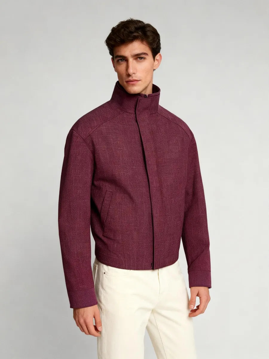 Dorian Merlot Wool Silk Linen Overshirt Jacket