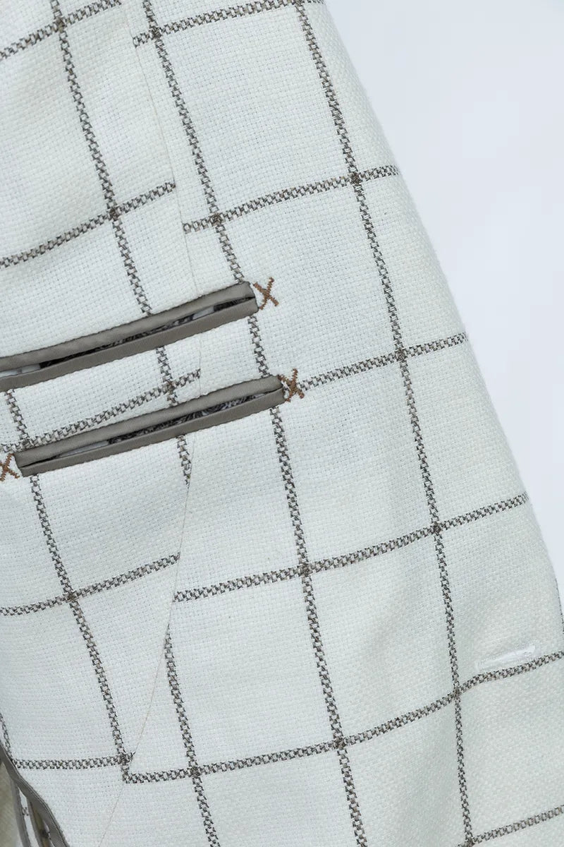 Como Off White Plaid Linen Cotton Wool Sport Coat