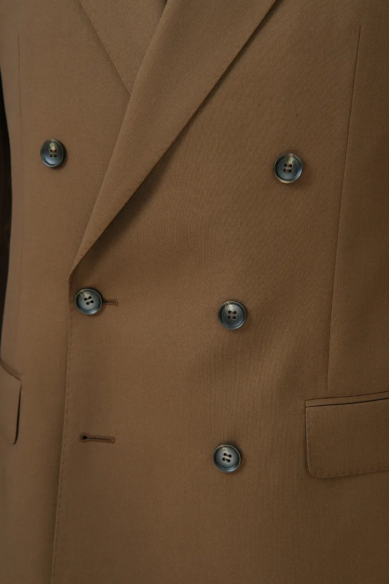 Lorenzo Coffee Double Breasted 2 Piece Suit Italian Super Wool Fabric