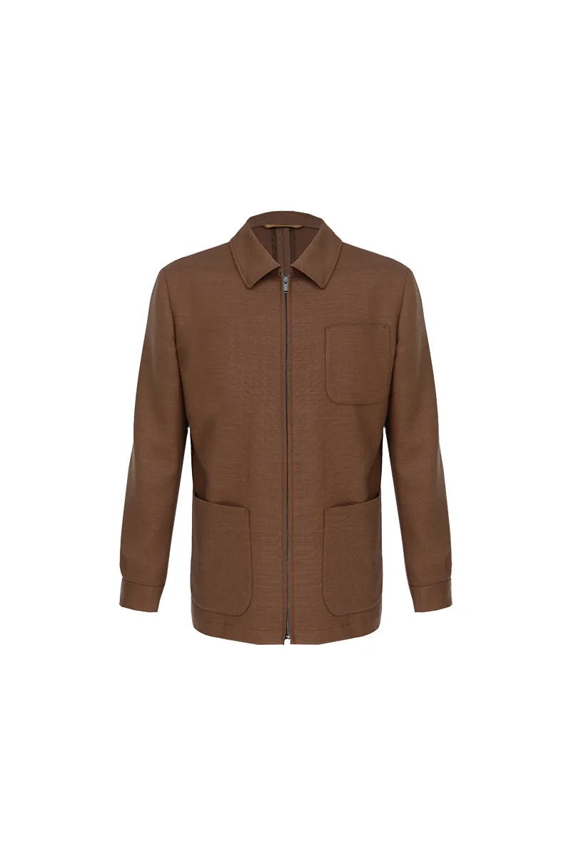 Luca Coffee Wool Silk Overshirt Jacket
