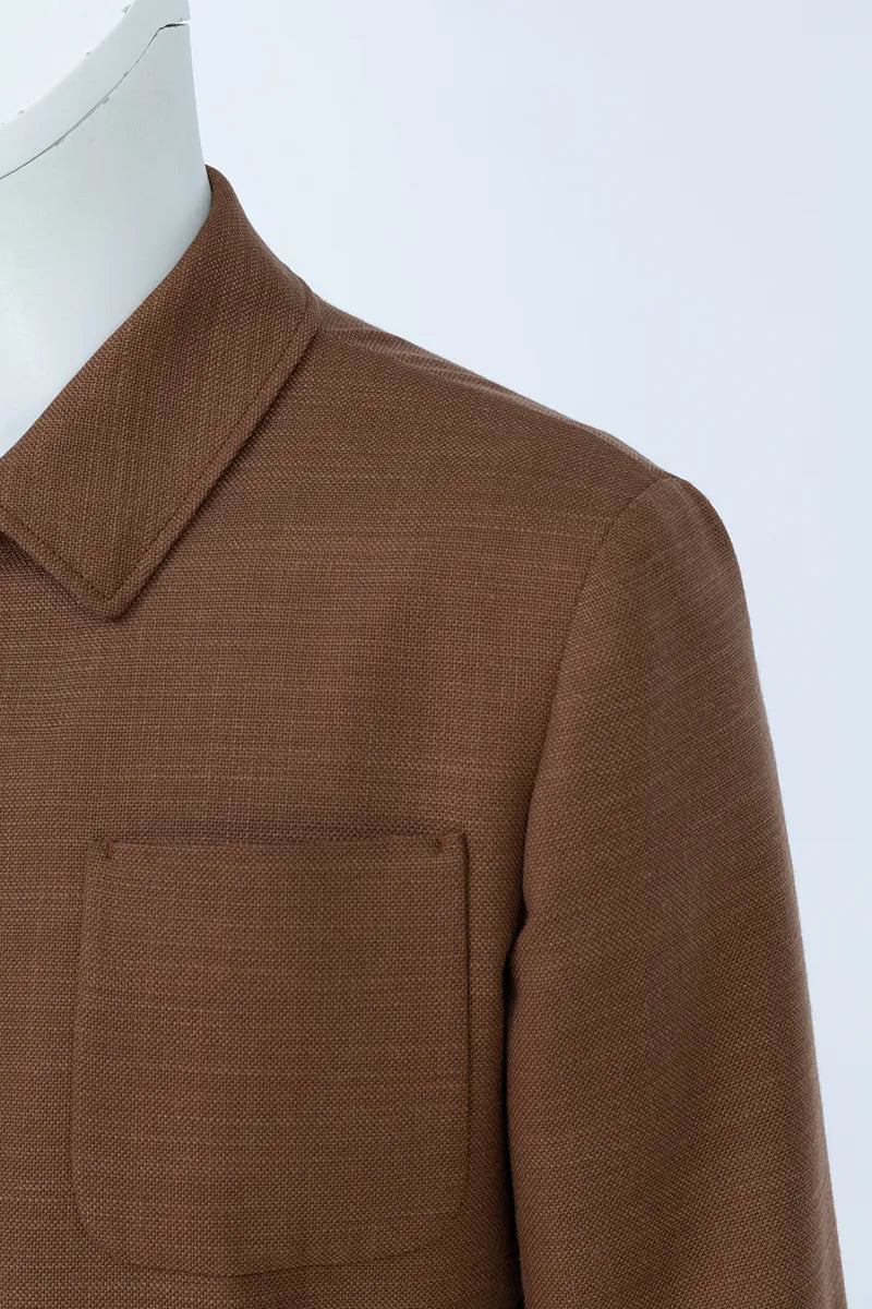 Luca Coffee Wool Silk Overshirt Jacket