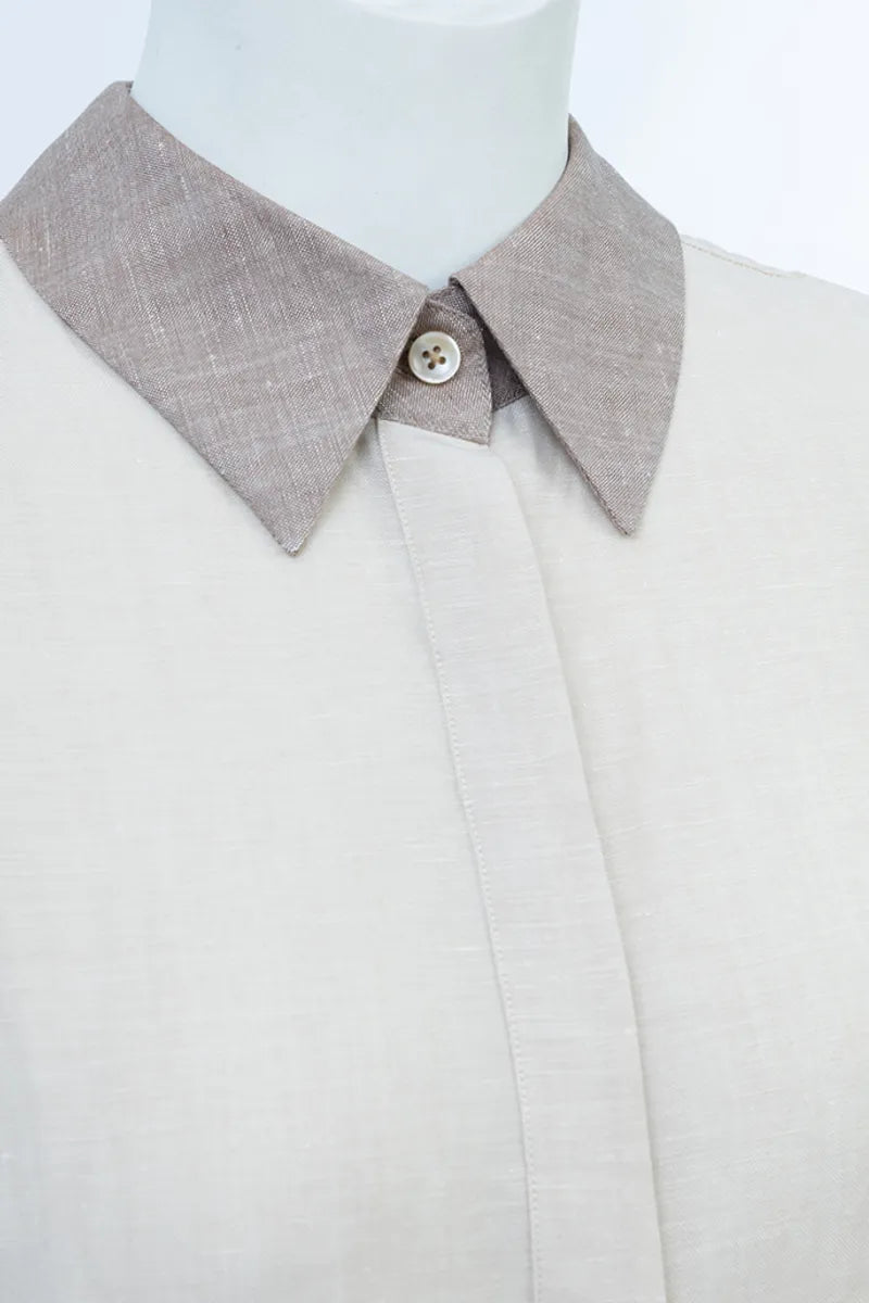 Lunara Sand Wool Linen Shirt Dress