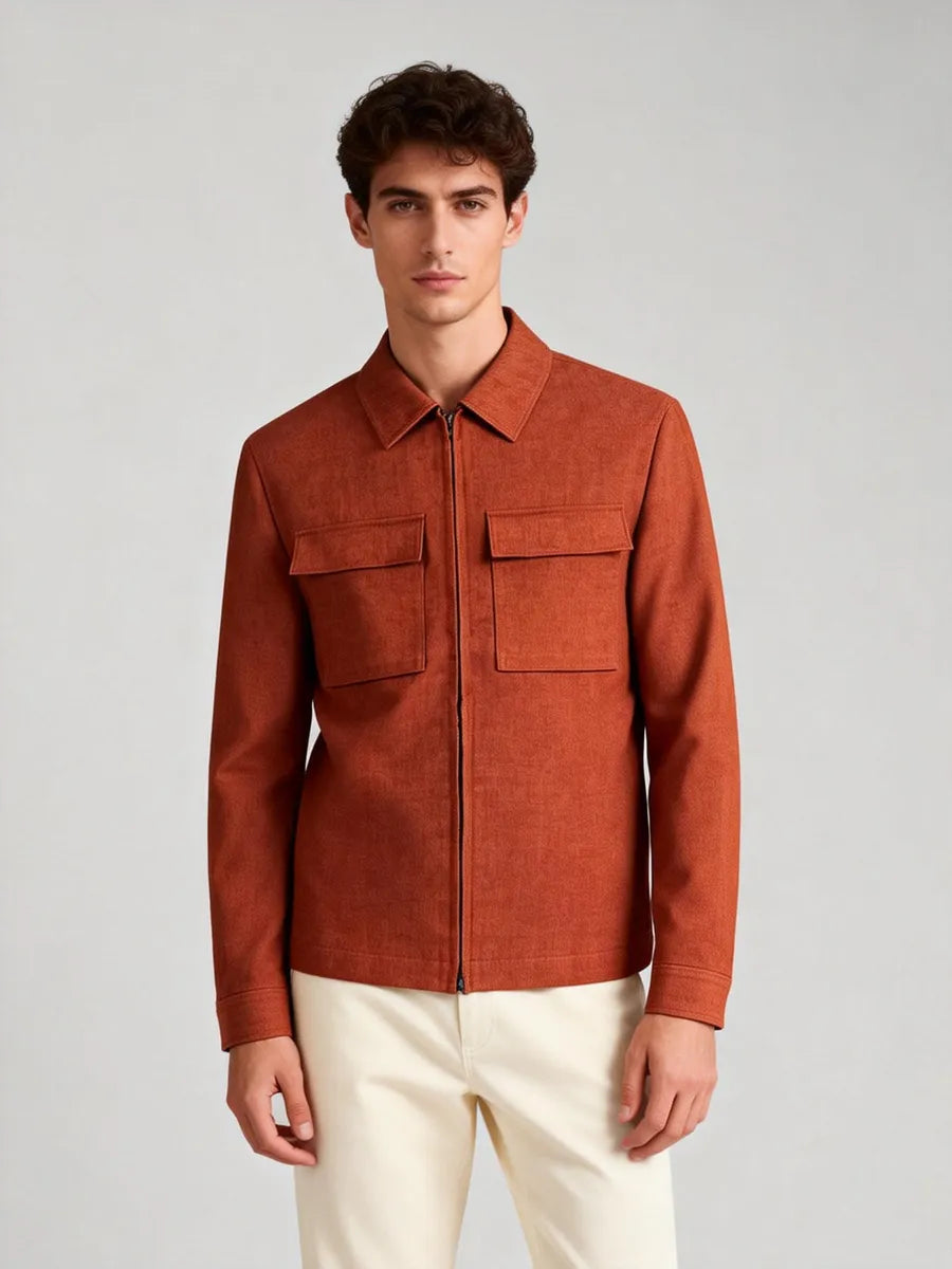 Marco Burnt Orange Linen Overshirt Jacket