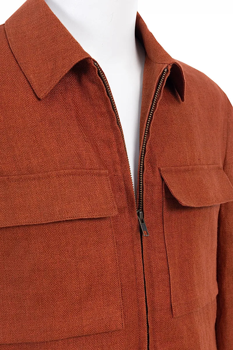 Marco Burnt Orange Linen Overshirt Jacket
