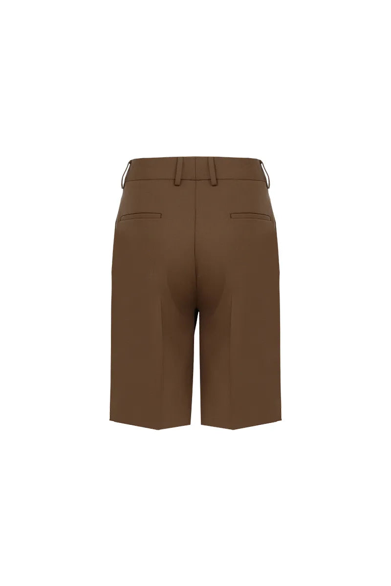 Monaco Asymmetric Coffee Tailored Shorts