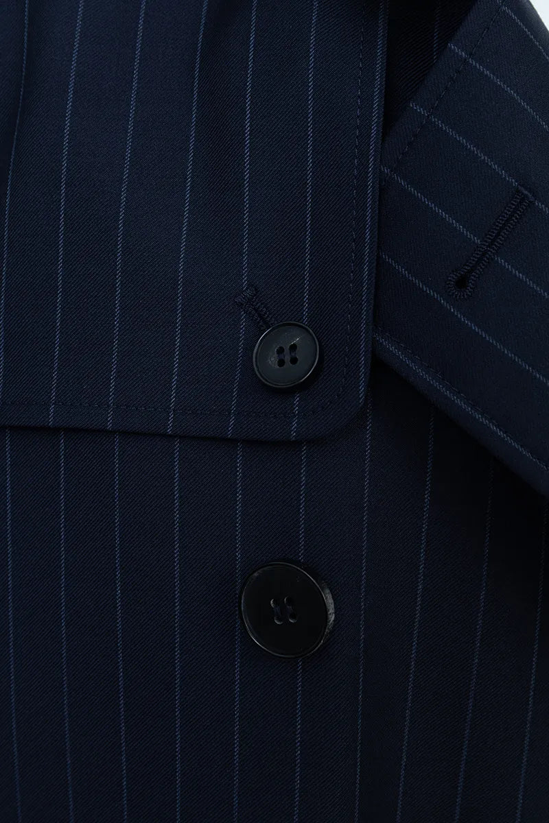 Navy Stripe Italian Wool Tailored Overcoat
