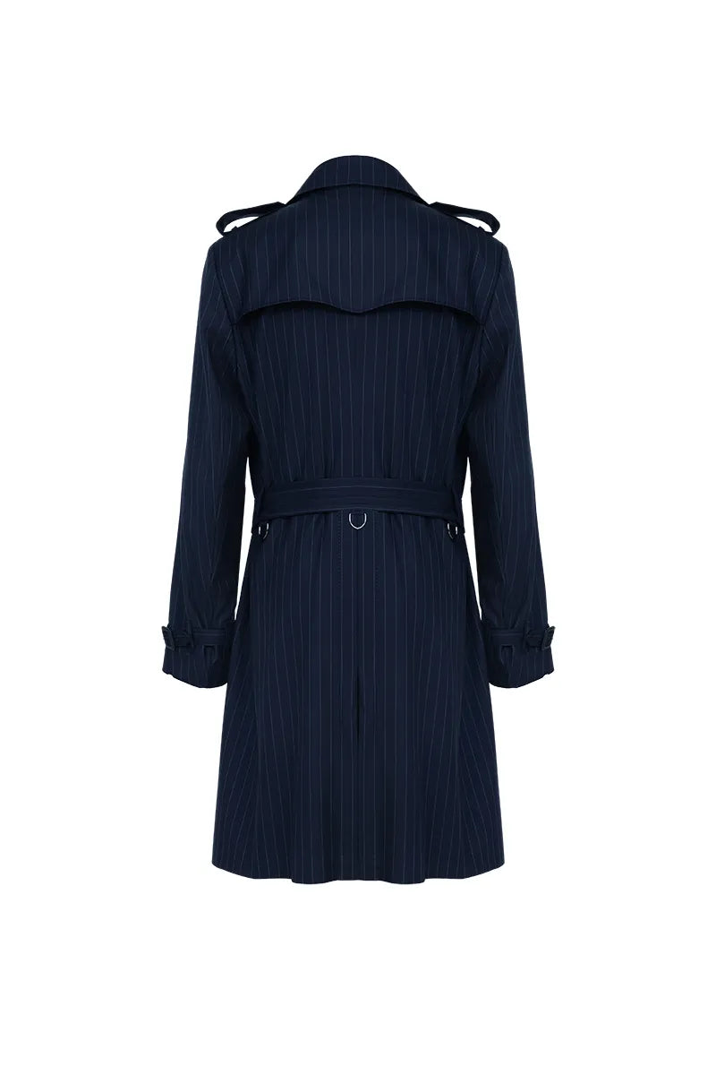 Navy Stripe Italian Wool Tailored Overcoat