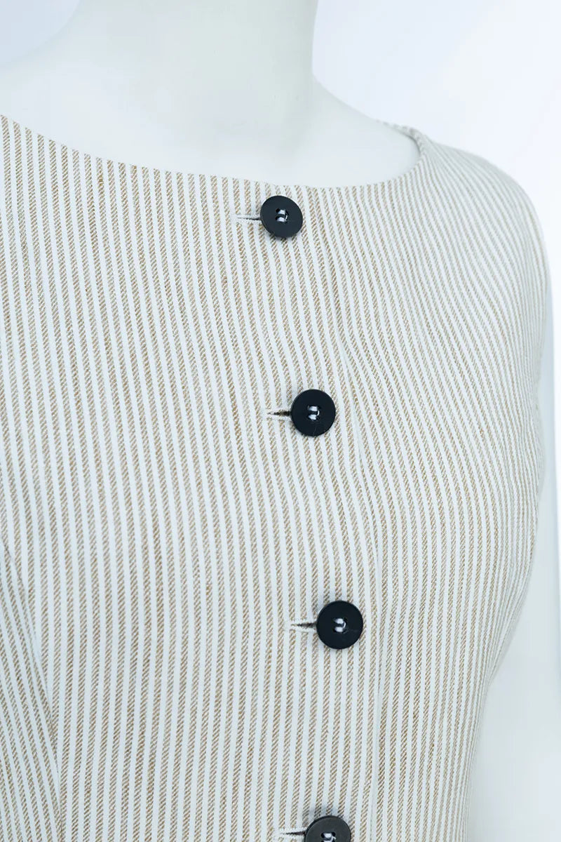 Portofino Khaki Stripe Linen Blend Dress