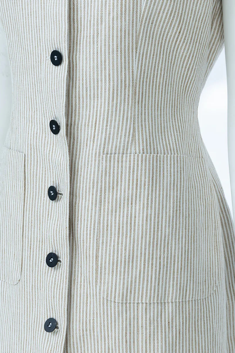 Portofino Khaki Stripe Linen Blend Dress