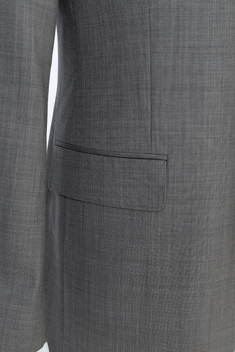 Close-up of a gray suit jacket with a pocket business suits wool fabrics near me online sale 