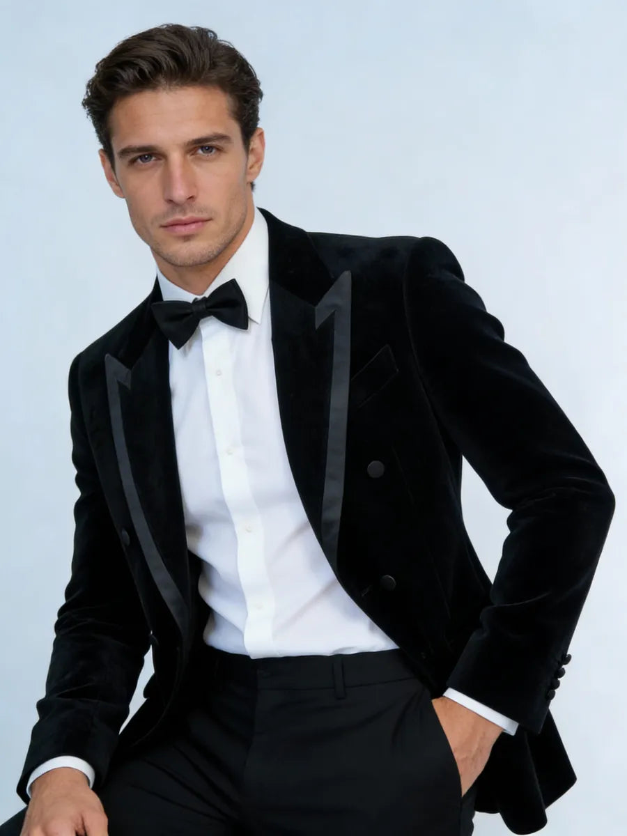 Torino Black Velvet Double Breasted Tuxedo Jacket
