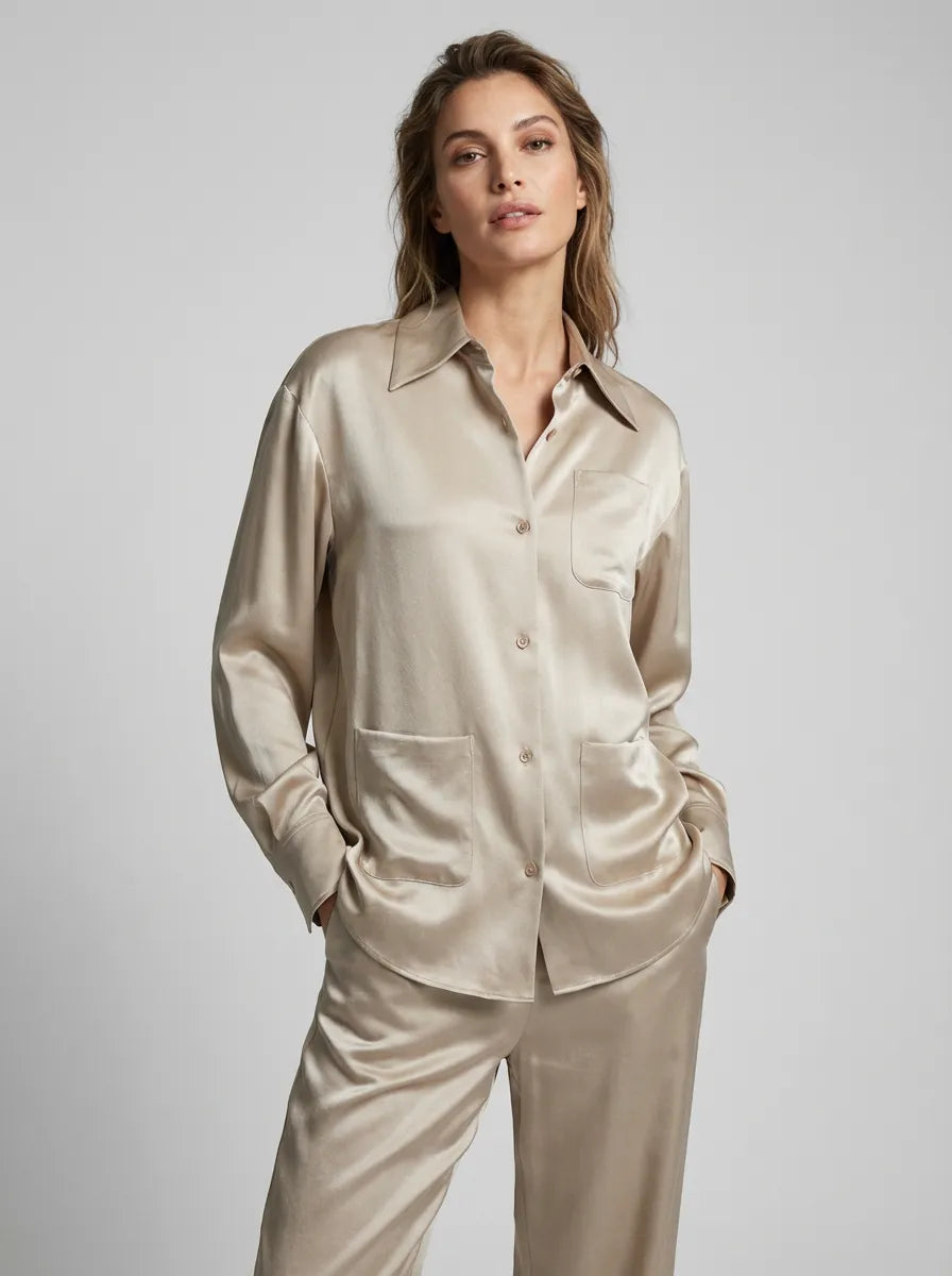 Valentina Khaki Silk Shirt