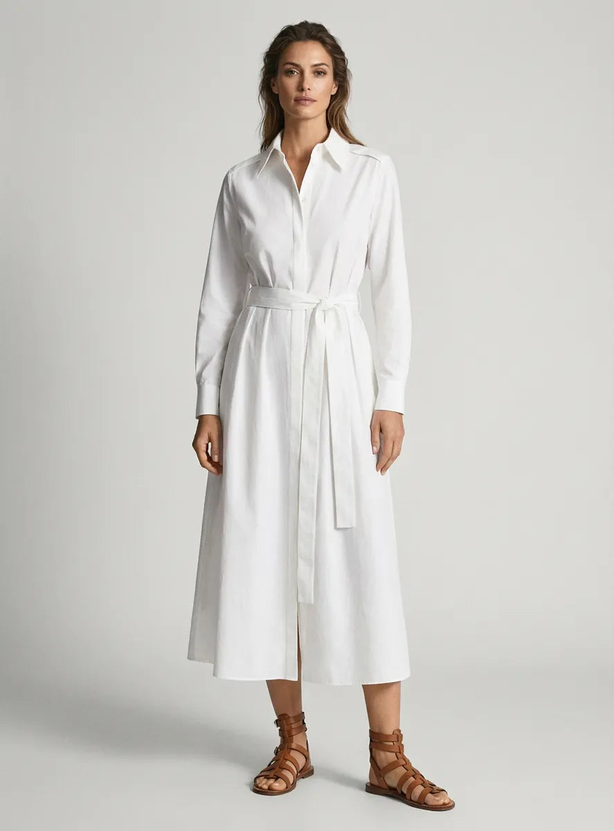Valeria Off White Cotton Shirt Dress