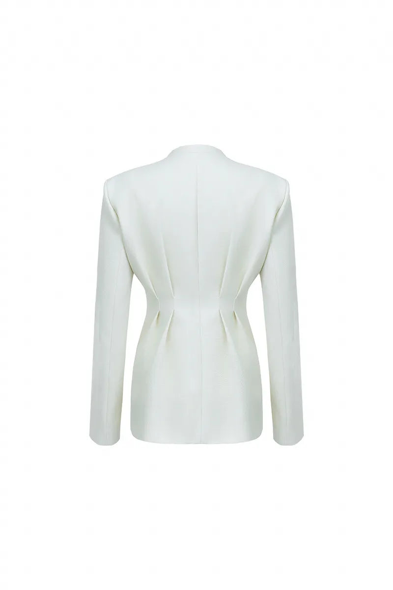 Valeria Sculpted White Wool Blazer