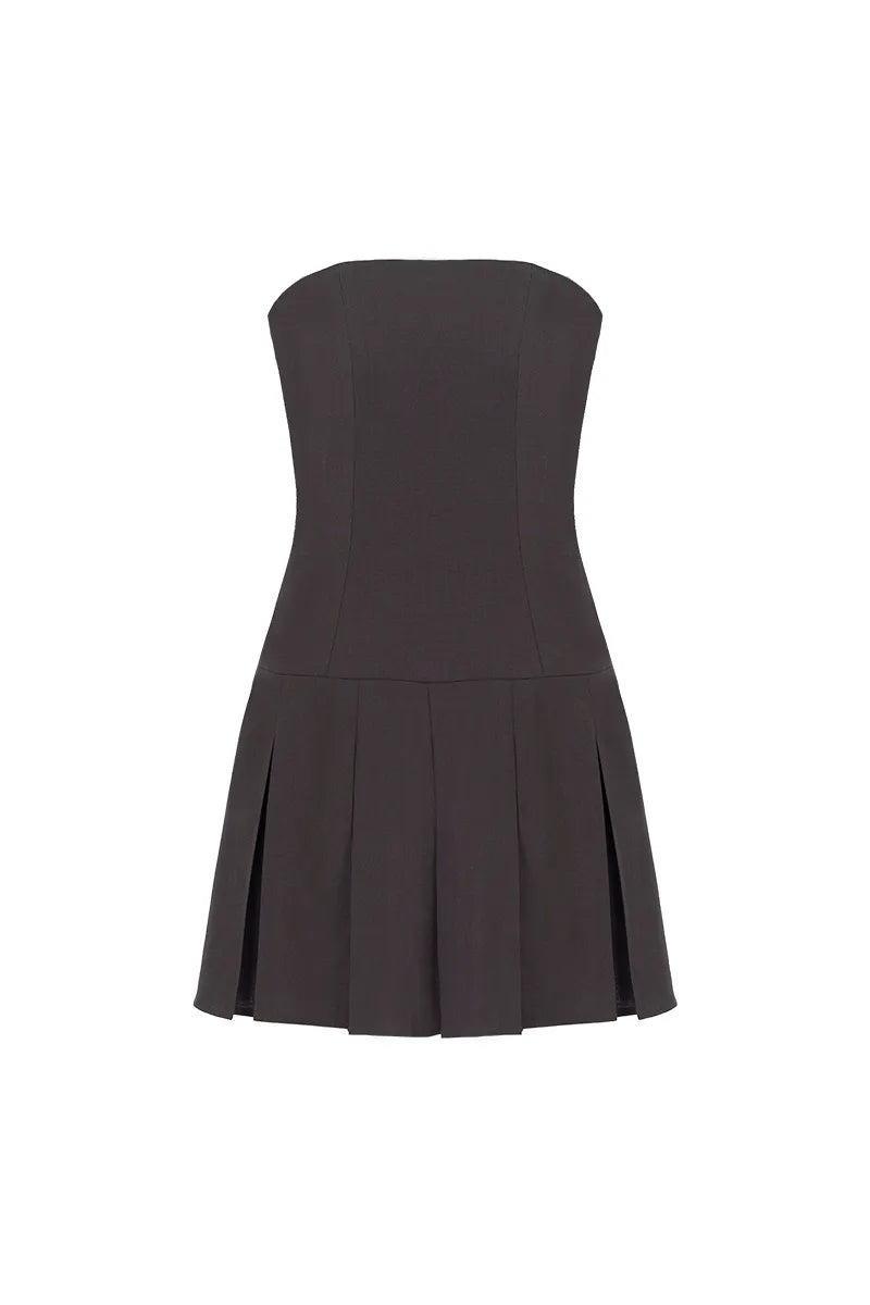 Verona Brown Wool Blend Strapless Dress