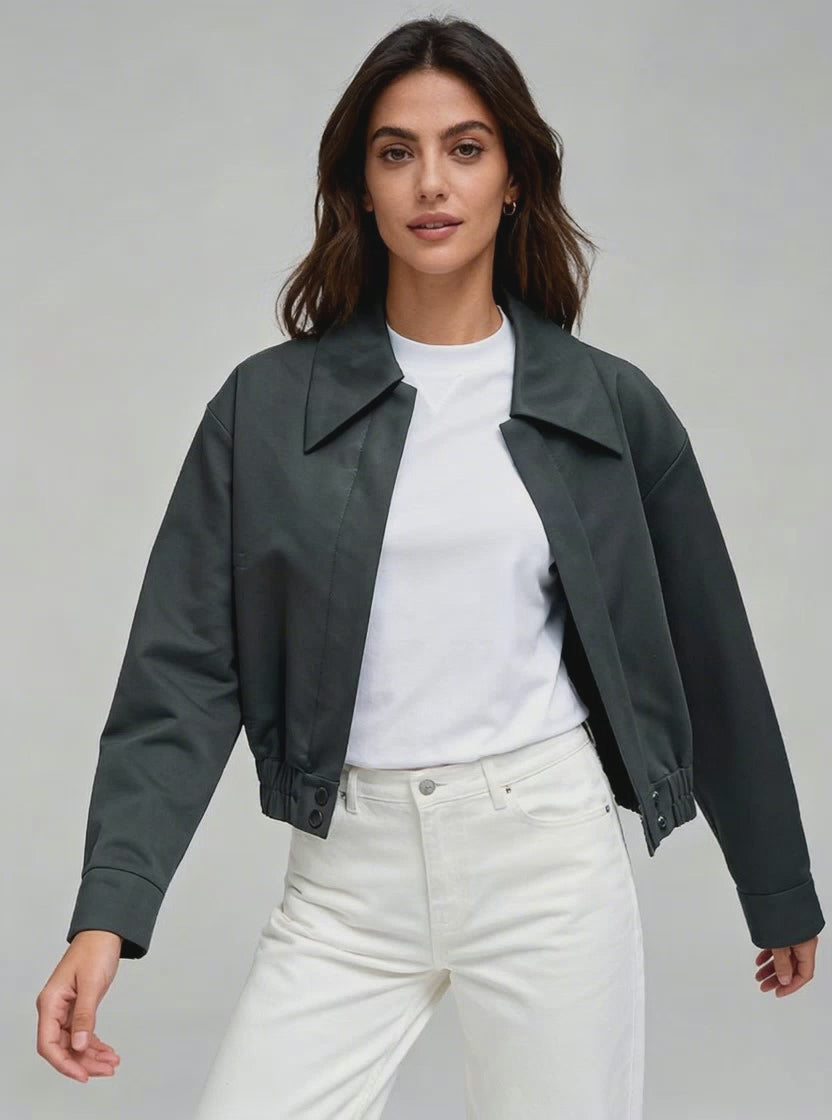 Siena Blackish Green Cotton Cropped Jacket custom made jackets for women