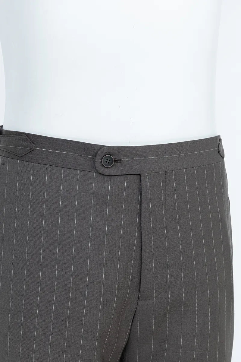 Gray pinstripe pants with a buttonmodern slim fit wedding suits fr business custom made to measure 